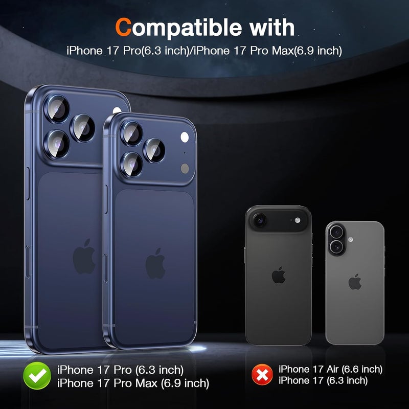 LK for iPhone 17 Pro/17 Pro Max Camera Lens Protector [Top 9H+ Military Grade Shatterproof] One-Click Installation, Ultra-Tough HD, Individual Lens Protectors Scratch-resistant, Deep Blue - Image 2